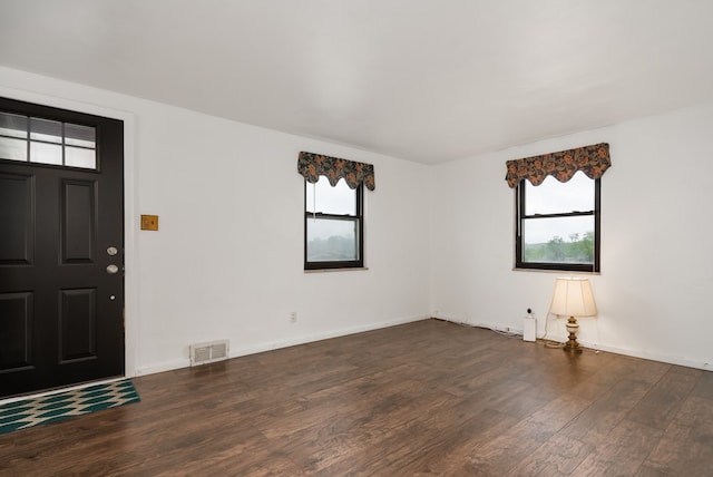 entrance foyer with a healthy amount of sunlight and dark hardwood / wood-style flooring