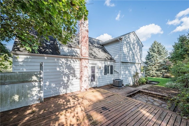 wooden terrace featuring central AC unit