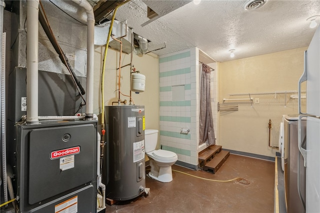 utilities with heating unit, electric water heater, and washer / dryer