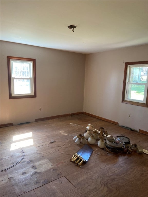 spare room featuring hardwood / wood-style flooring and a wealth of natural light