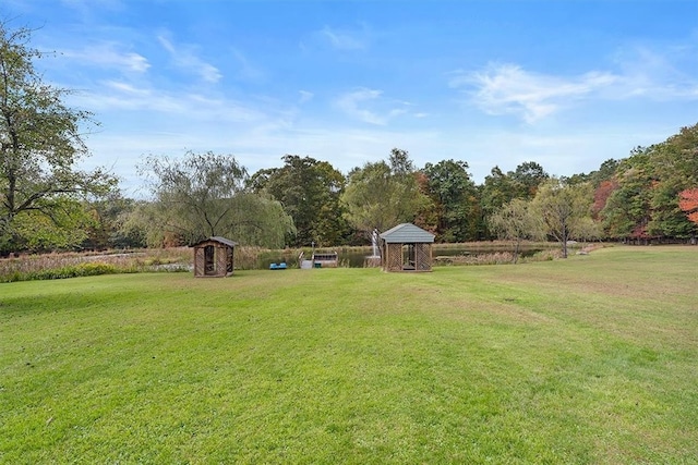 view of yard with a storage shed