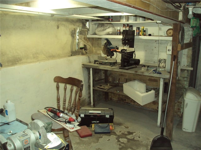 basement featuring a workshop area