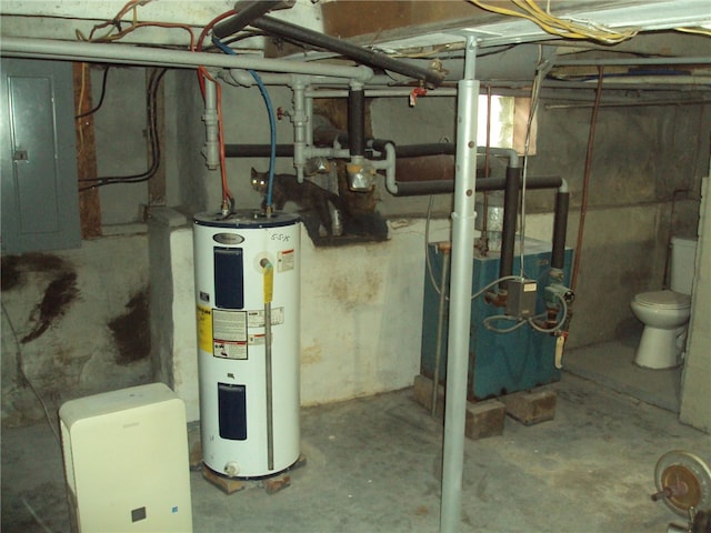 utility room featuring electric panel and water heater