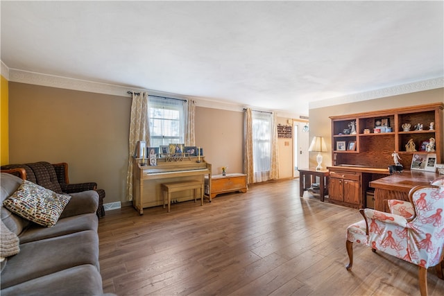 living room with hardwood / wood-style floors