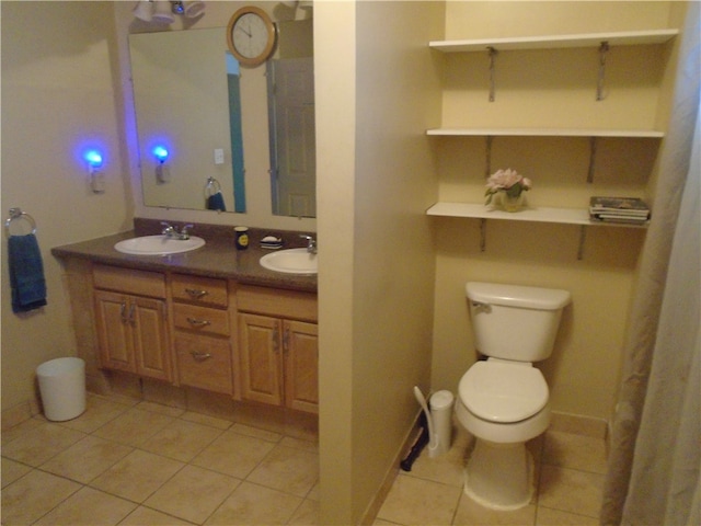 bathroom with tile patterned floors, vanity, and toilet