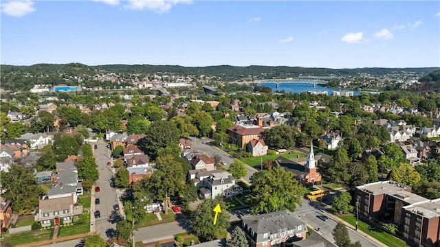 bird's eye view featuring a water view