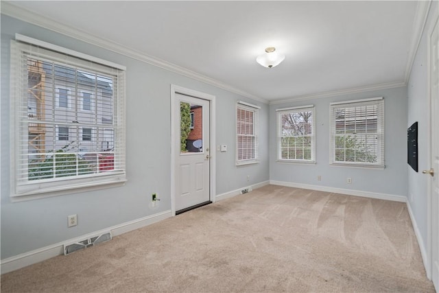 carpeted empty room with crown molding