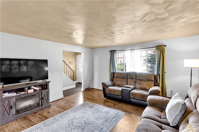 living room with hardwood / wood-style flooring