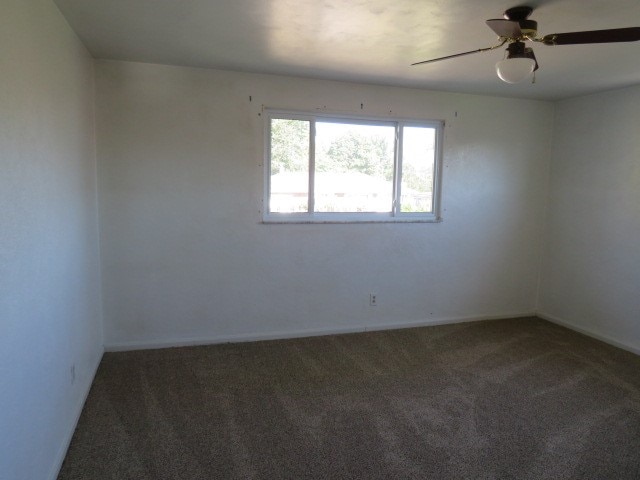 carpeted empty room featuring ceiling fan