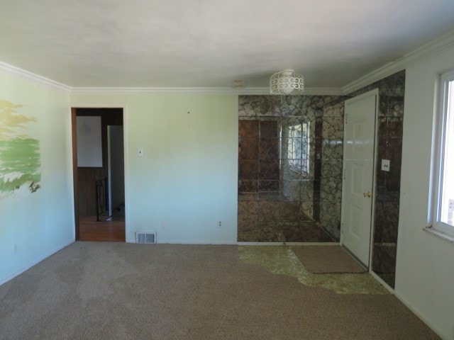 spare room with carpet and ornamental molding