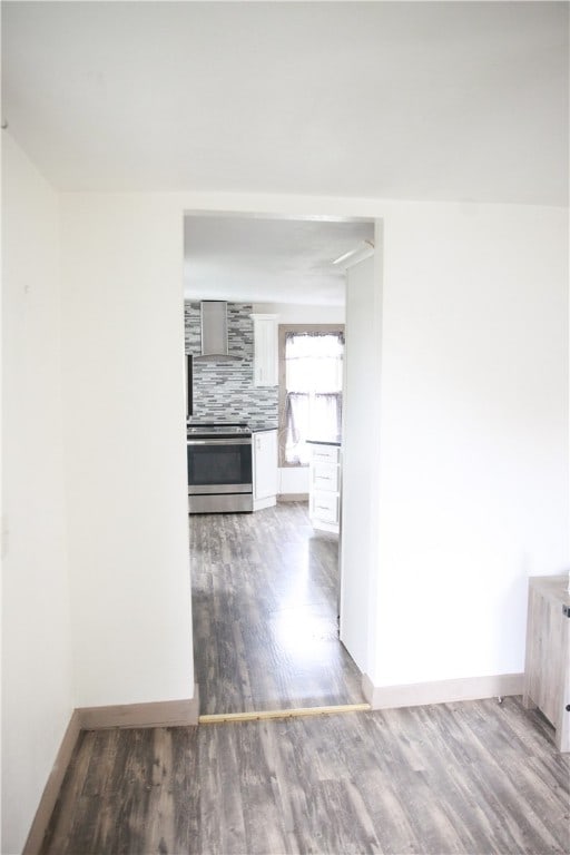 hallway featuring dark wood-type flooring