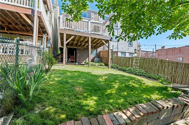 view of yard featuring a wooden deck