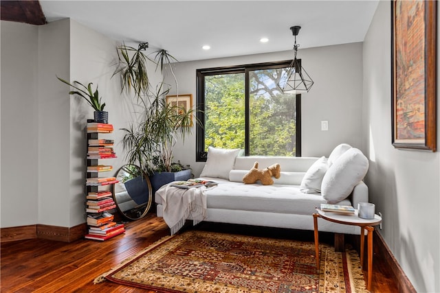 sitting room with hardwood / wood-style flooring