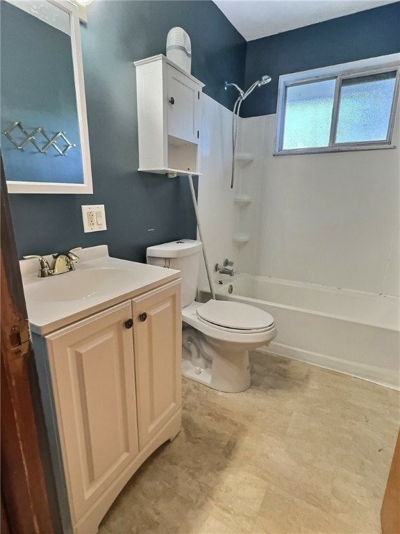 full bathroom with vanity,  shower combination, and toilet