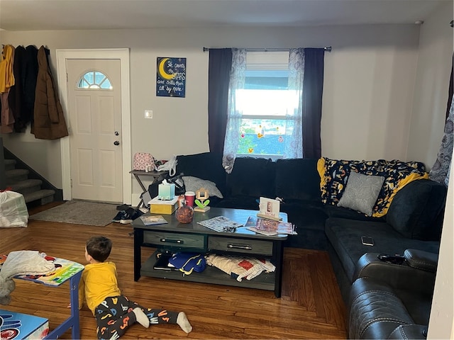 living room with hardwood / wood-style floors