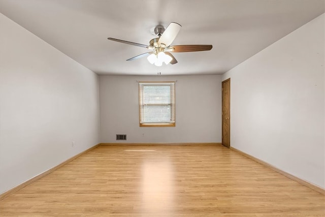 empty room featuring light hardwood / wood-style floors and ceiling fan