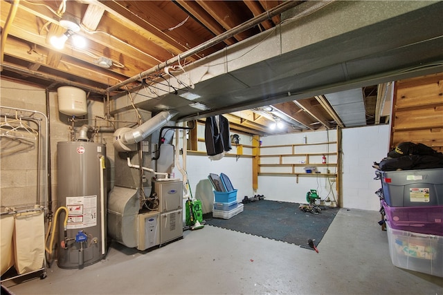 basement featuring gas water heater