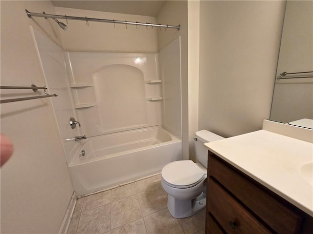 full bathroom with shower / bath combination, vanity, tile patterned floors, and toilet