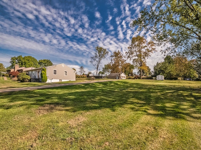 view of yard with a shed