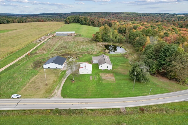 bird's eye view featuring a water view and a rural view