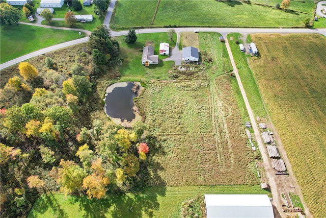 drone / aerial view with a rural view and a water view