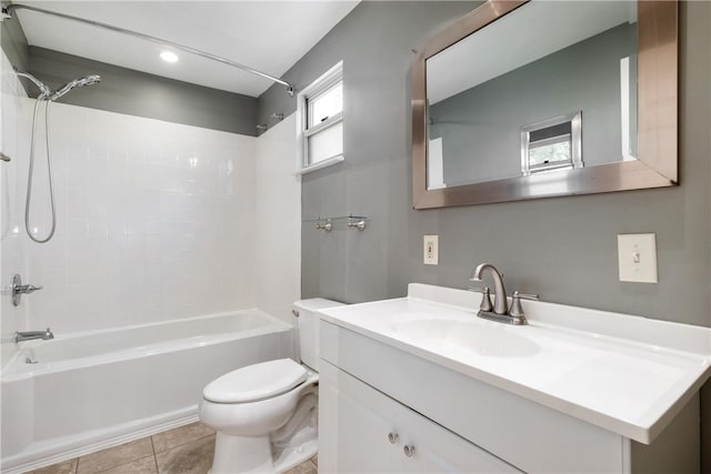 full bathroom with vanity, tile patterned flooring, toilet, and shower / bathtub combination