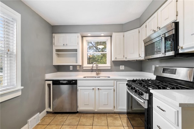 kitchen with white cabinets, stainless steel appliances, and sink