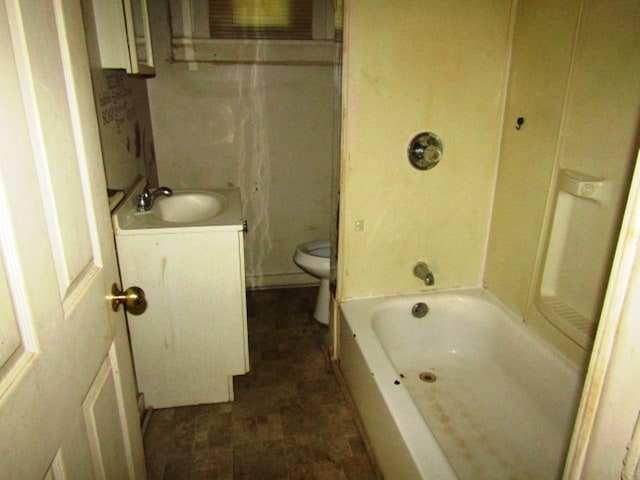 full bathroom featuring vanity, shower with separate bathtub, and toilet