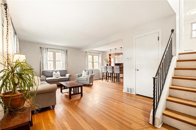 living room featuring light hardwood / wood-style floors