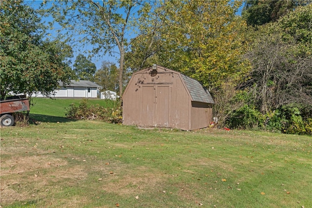 view of yard with a storage shed