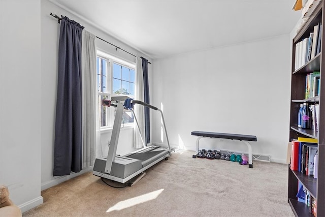 workout room with carpet flooring