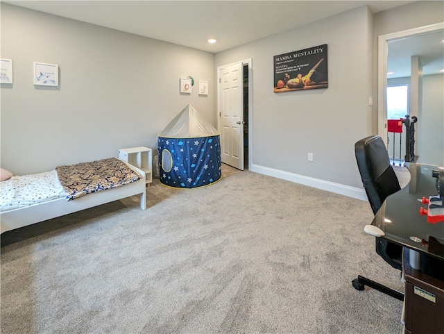 view of carpeted home office