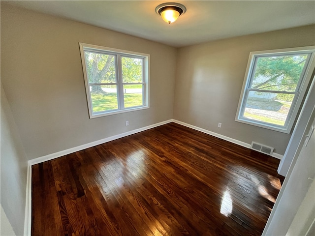 unfurnished room featuring dark wood-type flooring and plenty of natural light