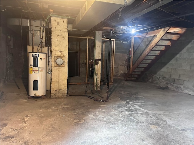 basement featuring electric water heater