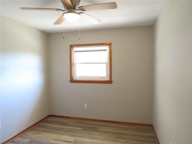 spare room featuring light wood-type flooring and ceiling fan