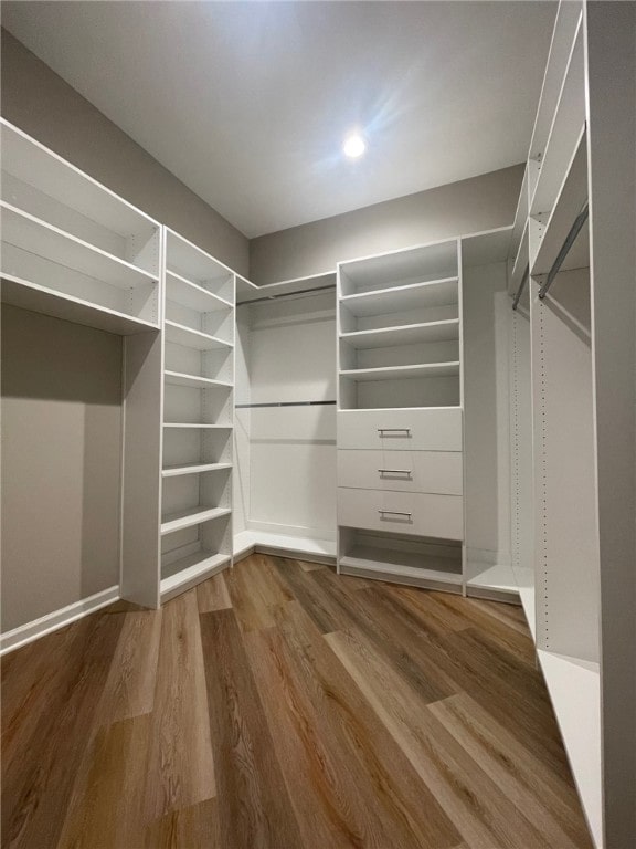 walk in closet with hardwood / wood-style flooring