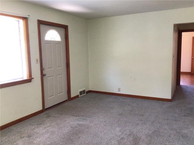 carpeted foyer with a wealth of natural light