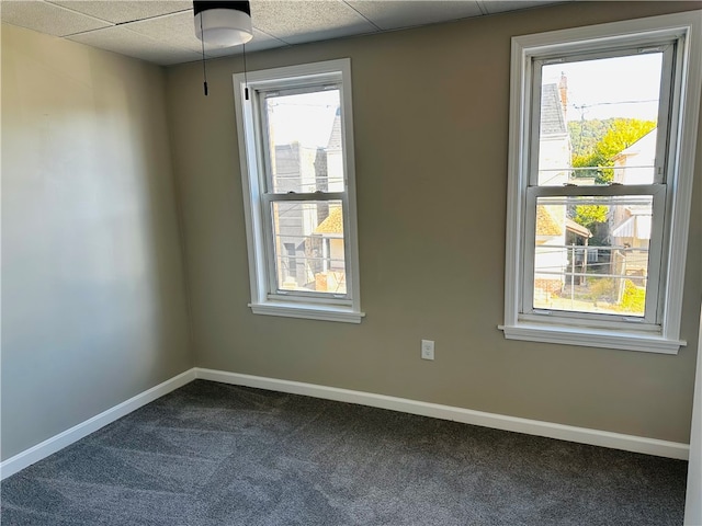 carpeted spare room with a paneled ceiling and a healthy amount of sunlight