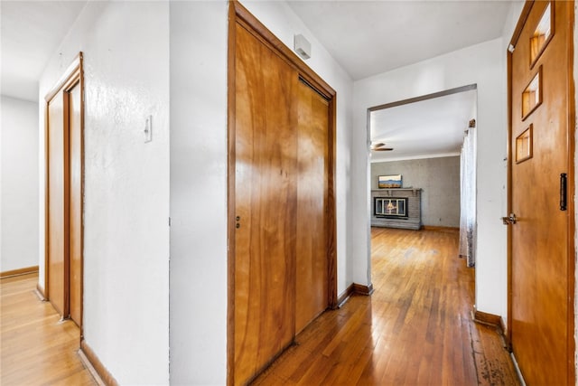 corridor with wood-type flooring