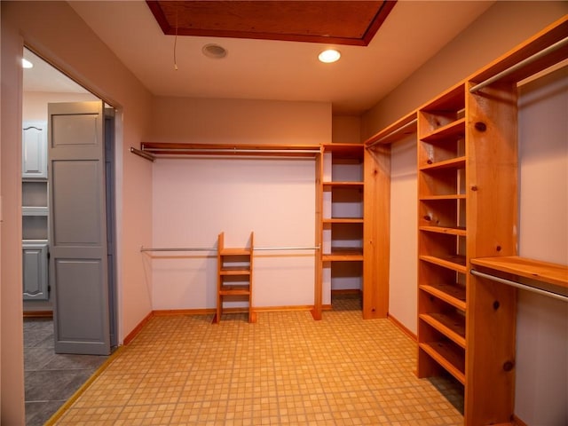 spacious closet featuring attic access