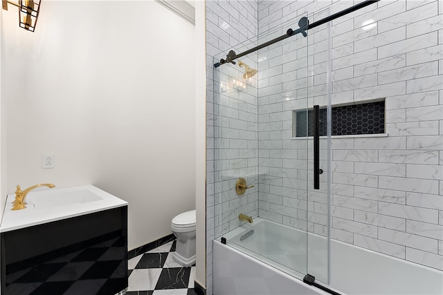 full bathroom with vanity, toilet, and combined bath / shower with glass door