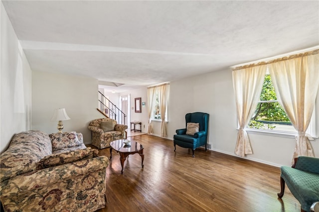 living room with hardwood / wood-style floors