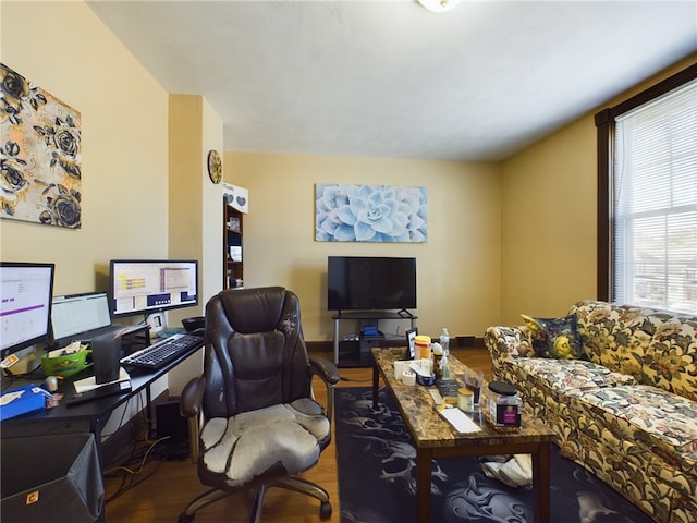 home office featuring hardwood / wood-style floors