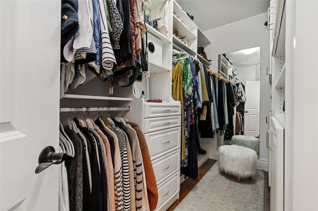 walk in closet featuring wood-type flooring