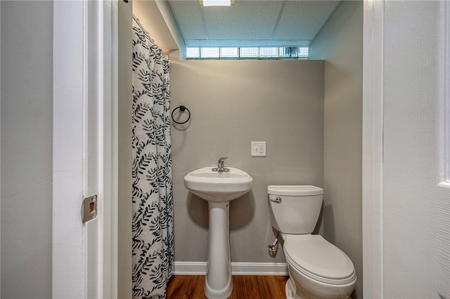 bathroom featuring wood-type flooring and toilet