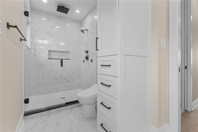 bathroom with walk in shower and toilet