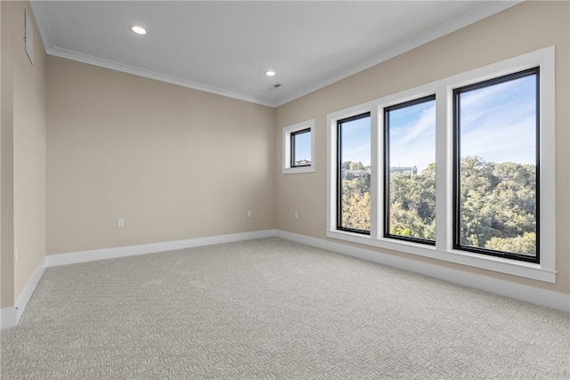 carpeted empty room with ornamental molding