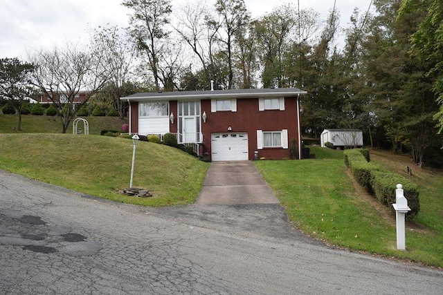 720 Pollard St, Monessen, PA 15062 - view of front of home featuring an attached garage, a front lawn, aphalt driveway, and brick siding