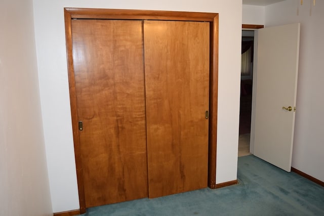 unfurnished bedroom featuring carpet floors and a closet