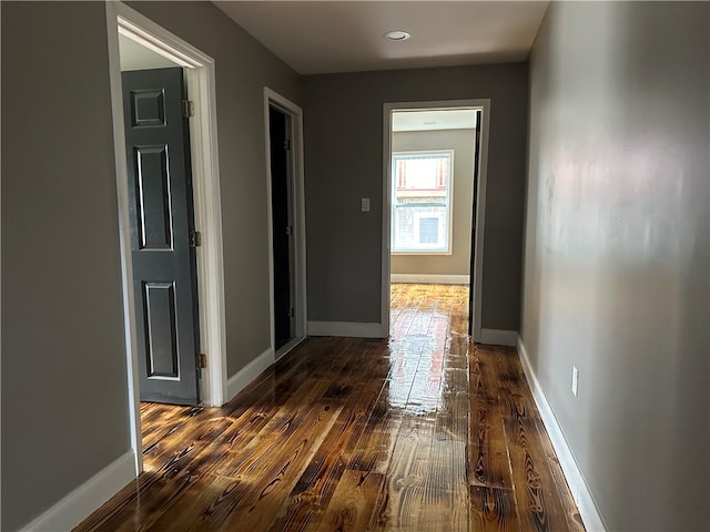 hallway with dark hardwood / wood-style floors